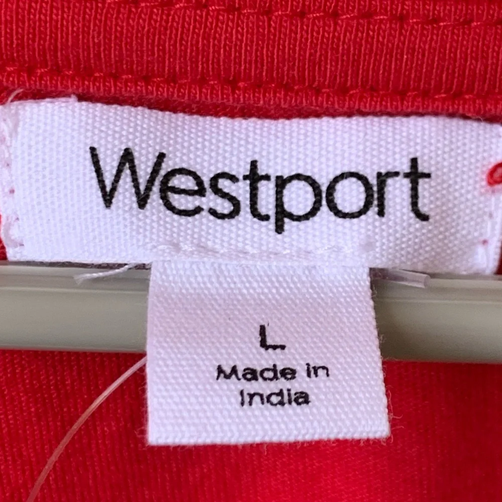 WESTPORT Women’s Red w/ White Embroidered Bottom Cap Sleeve Blouse